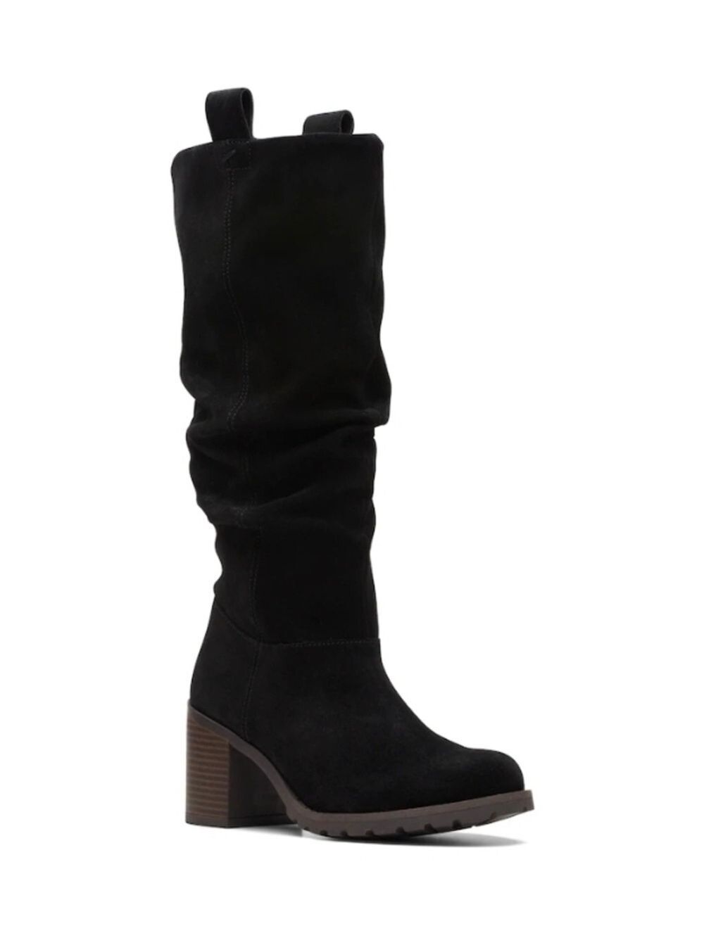 Clarks Clarkwell Rise Boot Black Suede Slouch Knee-High Heel Boot - Women